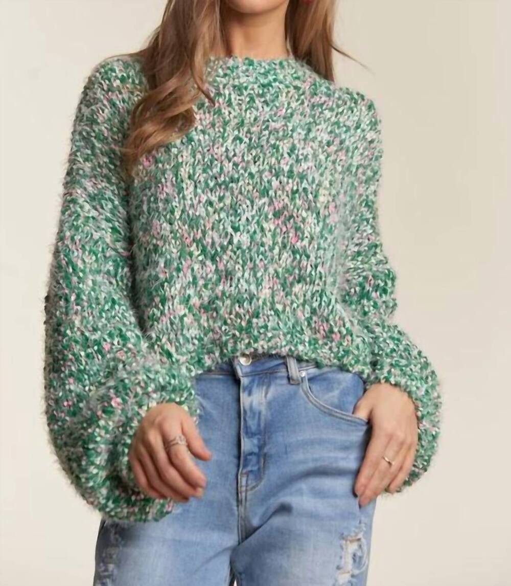 NEW ADORA multi color popcorn textured sweater top in green